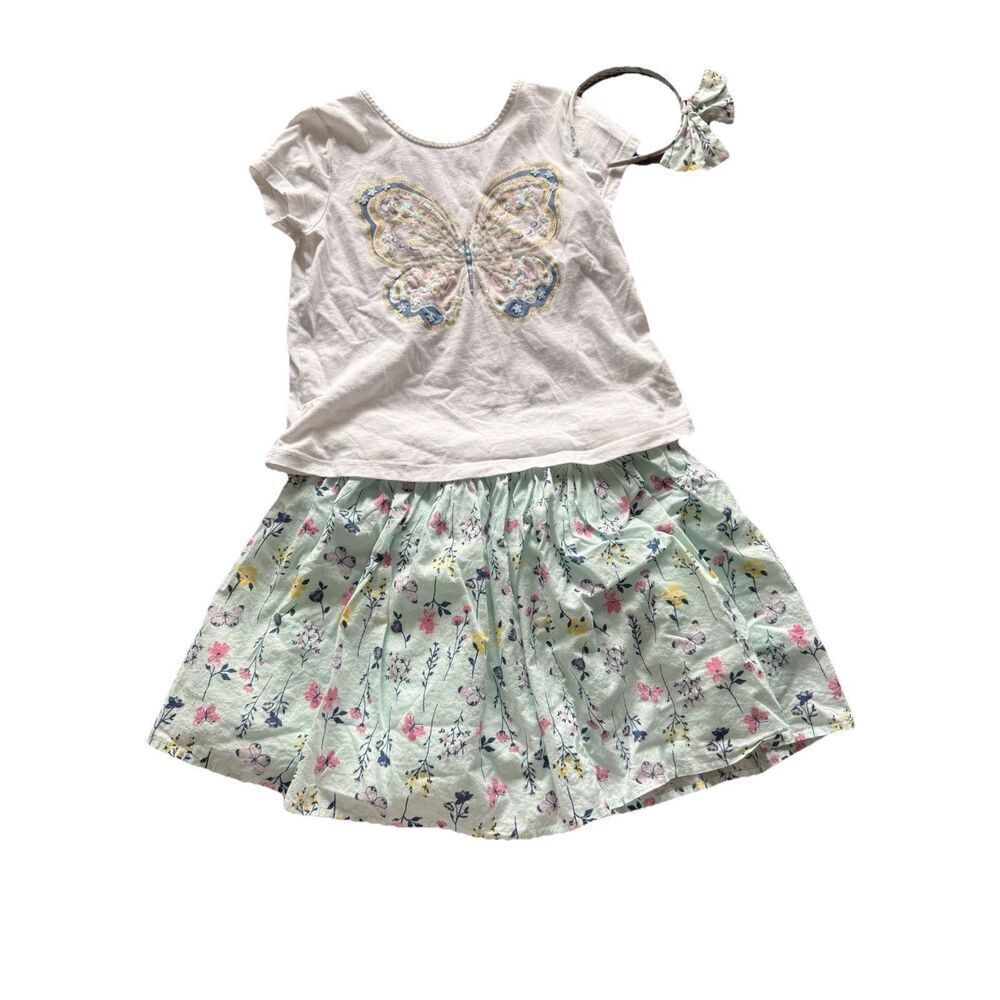 Girls Shabby Chic 2 Piece Butterfly Matching Outfit Set Medium 7/8 Top & Skirt